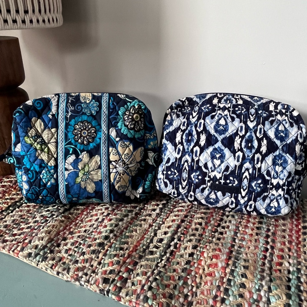 Two Vera Bradley Cosmetic‎ Bags  Blue and White Quilted Pouch